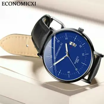 Mænd Se Luksus-Brand Mode Ultra-tynd Kalender Quartz armbåndsur Fritid læderrem Ur Uret Relogio Masculino