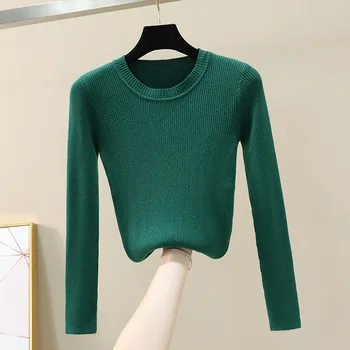 11 farver På udsalg efterår og vinter Kvinder, damer langærmet besætning hals slim montering strikket sweater femme koreanske pullover tøj