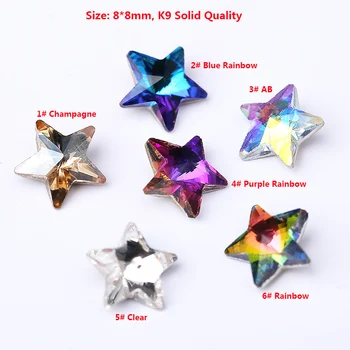 8mm K9 Kvalitet 50stk/bag Stjerne Form Nail Art Sten Strass Crystal Fancy Rhinestone Pointback stjerne krystal