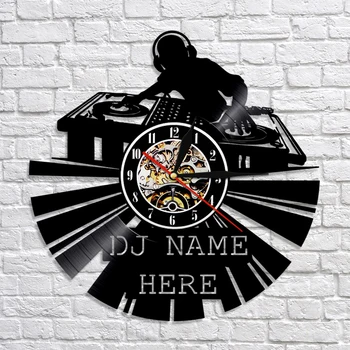 DJ Silhuet Shadow Art Dekorativt vægur Personlighed Brugerdefinerede DJ-Navn vinylplade vægur Moderne Design Bedste Gave Til DJ