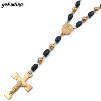 GOKADIMA 8mm Rustfrit Stål Halskæde til Mænd Religiøse Smykker eller Kvinder Katolske Rosenkrans Perler, Kæde på Tværs af WRN62