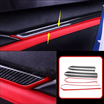 Pcmos 8stk Carbon Fiber ABS Indvendig Dør Trim Decals Dækning For Honda Civic 10 2016 2017 Interiør Lister Klistermærker Rød+Sort