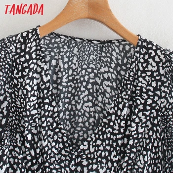 Tangada 2020 fashion kvinder leopard kjole med lange ærmer kontor damer v hals mini kjole 2W148