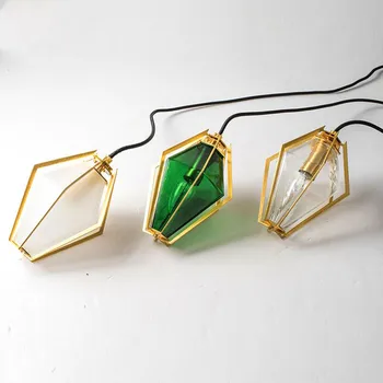 Diamant glas geometriske vedhæng lys stuen Hvide, grønne glas moderne pendel lampe led skandinaviske Suspension lampe