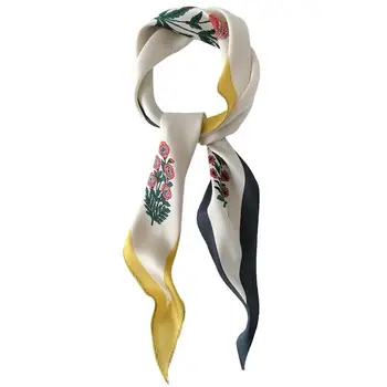 Luna&Dolphin Foråret Kvinder Diamant Tørklæde 110*35cm Blomster Print Rød Grøn Chiffon Silke Tørklæder Hvide Vintage Pandebånd Bandana
