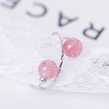 LouLeur 925 sterling sølv jordbær kvarts ringe pink mode sød dobbelt lag justerbare ringe til kvinder fine smykker gave
