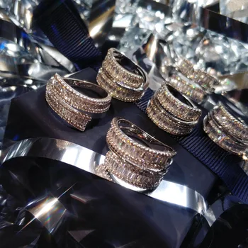 Hip-hop Stil Smykker Massivt 14K White Gold Ring for Kvinder, Pure Natural 2 Karat Diamant Gemstone Bane Indstilling Anillos De Ringe