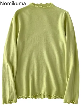 Nomikuma Halvdelen Rullekrave Slank Sweater Kvinder ensfarvet langærmet Basic Pullover Jumpere Casual Mode Efteråret Nye Toppe 3d535