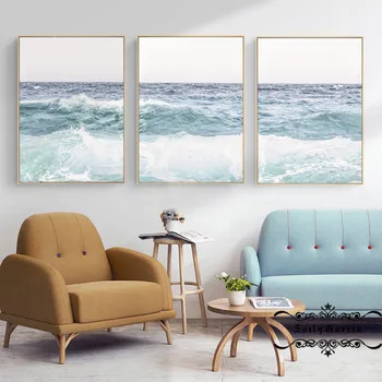 Seascape Havets Bølger Plakat Print Nordiske Naturlige Landskab Lærred Maleri Væg Kunst Billeder til stuen Hjem Cuadros Indretning