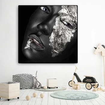 Afrikansk Kunst Sort og Guld Kvinde Olie Maleri på Lærred Cuadros Plakater og Prints Skandinaviske Væg Kunst Billede til stuen