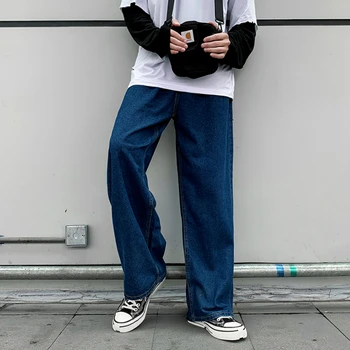 Solid Mopning Baggy Jeans Mænd Plus Størrelse 3XL Chik All-match Smarte Efteråret Bred Ben Bukser Alle-match koreansk Stil Streetwear Retro