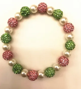 Ny high kvinder Alpha pink og grønt armbånd med hvide glasperler gave bling smykker engros.OGL101-1.1-pc ' er