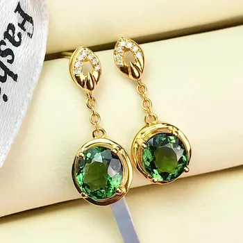 Smaragd-ædelsten grøn krystal zircon diamanter dingle drop øreringe til kvinder 14k guld farve smykker bijoux brincos tilbehør