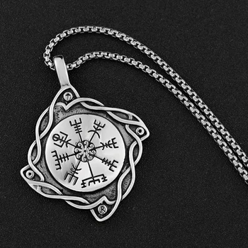 Personlig Antik sølv Vegvisir Vikingerne Kompas Islandske Amulet Rune Nordiske Talisman Halskæde