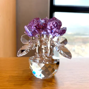 6 farver Krystal Steg Blomst Figurer Uvisnelige Buket Skulptur Hjem Bil Ornament Decors Bryllup Valentine ' s Day Gave