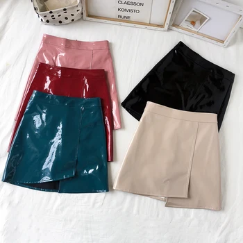 2019 nye Sort sexet PU-læder i høj talje nederdel lynlås punk kvinder blyant nederdel Kvindelige part red efteråret mini nederdel bunden