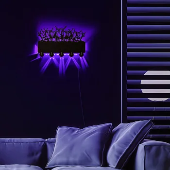 Dyreliv Bison Moderne Indgangen Arrangør Belysning Væg Udsmykning Multi Farver LED Sign Bøfler Naturlige Træ Nøgle Holder til Væggen