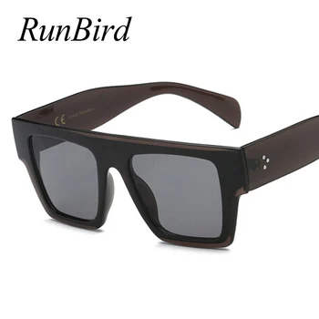 RunBird Flad Top Oversize Square Solbriller Kvinder Brand Designer Dekoration Gradient Nuancer Sort Rød Solbriller til Mænd 5357