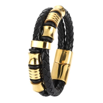 Første Chakra Armbånd Til Mænd Beaded Guld Luksus Læder Armbånd Multi-Valg Af farve Sort Læder Hånd-vævet Classic