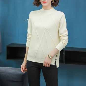 Kvinder er Halvdelen-hals Turtleneck Sweater 2018 Nye Efterår og Vinter koreanske Version Løs Løs Strikket langærmet Bunden Shirt