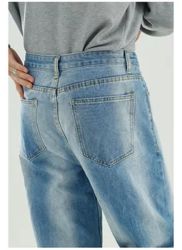 Mandlige Streetwear Vintage Mode Hip Hop Bred Ben Denim Bukser Til Mænd Blegemiddel Gradient Casual Løs Lige Jeans Bukser