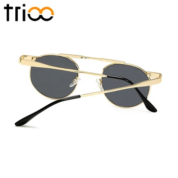 TRIOO Retro Nyt Design, Runde Solbriller til Unisex Farve Linse Punk Style Nuancer Tendenser UV400 Gafas Lunette De sol Guld Metal