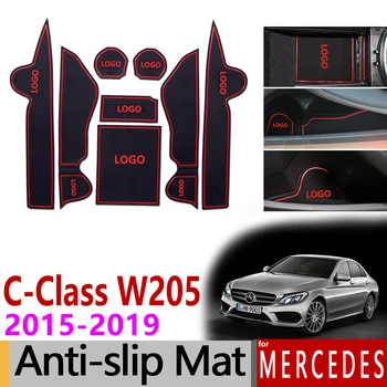 Anti-Slip Gate Slot Cup Mat til Mercedes Benz C-Klasse W205-2019 Tilbehør C180 C200 C220 C250 C300 C350 C400 C43 C63 AMG
