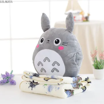 1stk Japan Plys Totoro bløde, søde, bløde Flonel pude med tæppe 3 i 1 Proppet hånd Varmere Pude Hængende Ornament Dukke toy