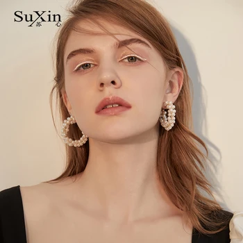 SuXin øreringe 2020 ny simpel C-formet perle string temperament øreringe til kvinder mode øreringe smykker gaver