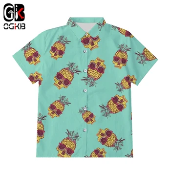 OGKB Kraniet Ananas Hawaii 3d-Print-Knappen Shirt Kort Ærme Mænd/kvinder skjorte Slim Fit Hip Hop Streetwear Overdimensioneret