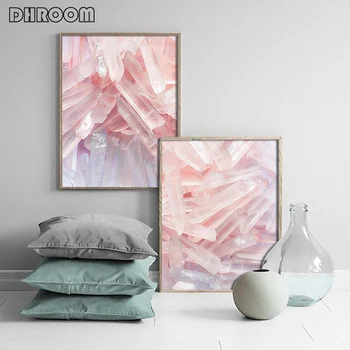 Sæt af 2 Krystal, Marmor Print Agat Væg Kunst Geode Mineral Lærred Kunst Maleri Pink Blå Pastel Kvarts Trendy Plakat Wall Decor