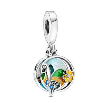 2020 Sommeren Nye 925 Sterling Sølv Brasilien Stranden Papegøje Dingle Charms Perler passer Oprindelige Pandora Armbånd Kvinder DIY Smykker