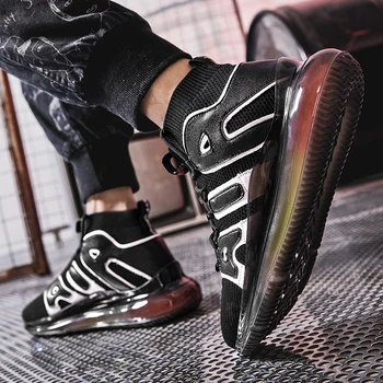 Mænds PU high-top casual sneakers åndbar mid-top-sokker-sko, åndbar mesh farve tykke såler stødabsorberende sko Zapatillas