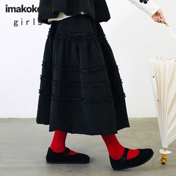 Imakokoni oprindelige sort nederdel kvindelige 2020 efteråret og vinteren, mid-længde højtaljede tynd a-line nederdel