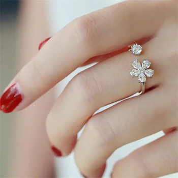 925 Sterling Sølv Justerbar Krystal Blomst Ringe Til Kvinder Bryllup Finger Ring Bijoux jz339