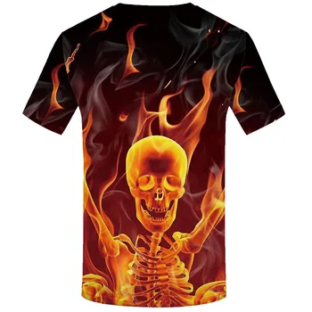 3d-Tshirt Skull T-shirt Mænd Skelet Shirt Print Flamme Sjove T-shirts Punk Animationsfilm Tøj, Sorte T-shirts 3d Kort Ærme Hip hop