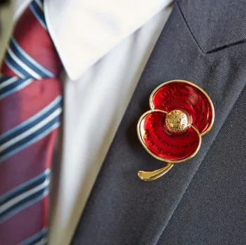 Ode til Minde Rød Emalje Poppy Broche Første Verdenskrig Hundredåret Badge Digt Indgraveret med 