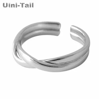 Uini-Hale hot nye 925 sterling sølv personlighed glat sammen twisted open ring simple temperament bølge smykker ED638