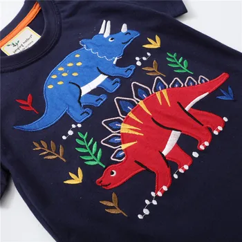 Hoppe Meter Dinosaurer Broderi Bomuld Sommer Drenge Toppe, Mode Stribe Dyr, Baby T-shirts Kids t-Shirts Tøj