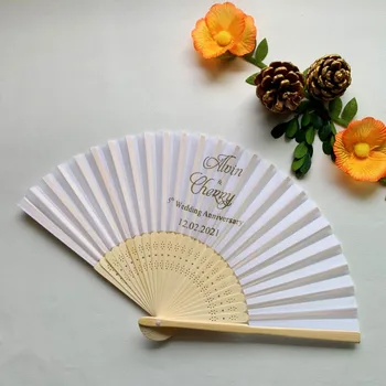 100PCS Personlige Billeder Kinesisk Papir Folde Fan Til Bryllup håndholdt Souvenir-Gavebutik & Party Favors