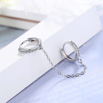 925 sterling sølv dobbelt mini lille Huggie hoop med kvast kæde ørering til 2 piercing mode kvinder smykker