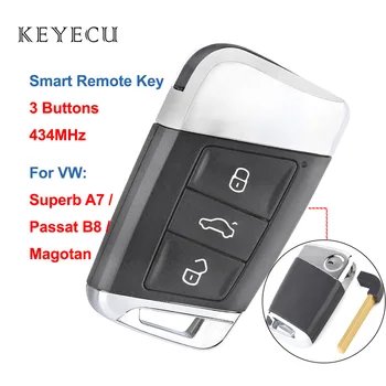 Keyecu 3 Knapper, 434MHz Smart Fjernbetjening Bil Key Fob for VW til Volkswagen Passat B8 2016 2017 2018, Magotan, Fantastisk A7
