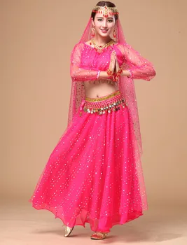 Mavedans Kostume, der Udfører Dancewear Indisk Bollywood Mavedanser kjole Hip Scraf Sæt Chiffon Top+Nederdel + Mønt Bælte