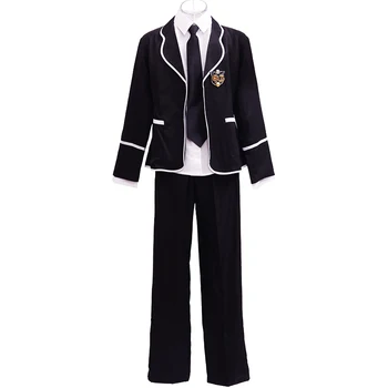 Teens Piger School Uniform Cosplay Kostume Sort Rød Plaid Nederdel Toppe Pels Sæt S-3XL
