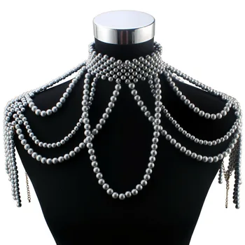 Chunky Perle Vedhæng Choker Lang Statement Halskæde til Kvinder Florate Mærke Mode Nye Kæde Kostume Krop Smykker Perle Halskæde