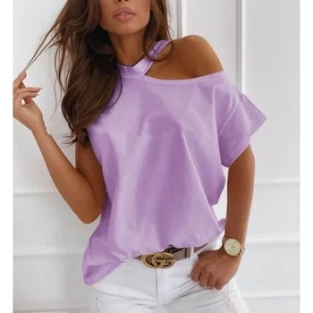Plus Size Kvinder Sommeren ensfarvet T-shirt-Sexet ud skuldre o-hals kortærmet Tshirt Mode Lady Street og Casual Hvide Toppe