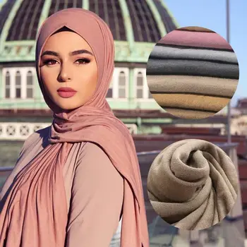 Mode Bomuld Jersey Muslimske Tørklæde Hijab Lang Sjal Almindelig Farver Blød Turban Islamiske Tørklæde Wraps Afrika Hovedbøjle 170x60cm