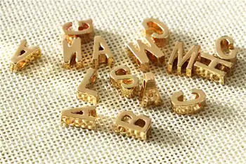 Slide bogstaver, perler, guld og sølv farve, alfabet charms lille hul håndlavet legeringen smykker tilbehør indledende vedhæng