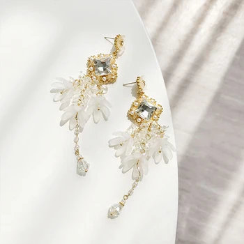 2020 koreanske Nyt Design, Mode Smykker Overdrevet Hvide Blomster Crystal Øreringe Sommer Ferie Part Øreringe til kvinder