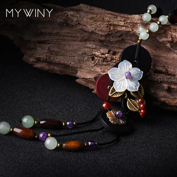 Lange vedhæng træ-halskæde shell blomster,Nye lilla krystal etniske eksotiske halskæde,håndlavet japis Aventurin vintag halskæde